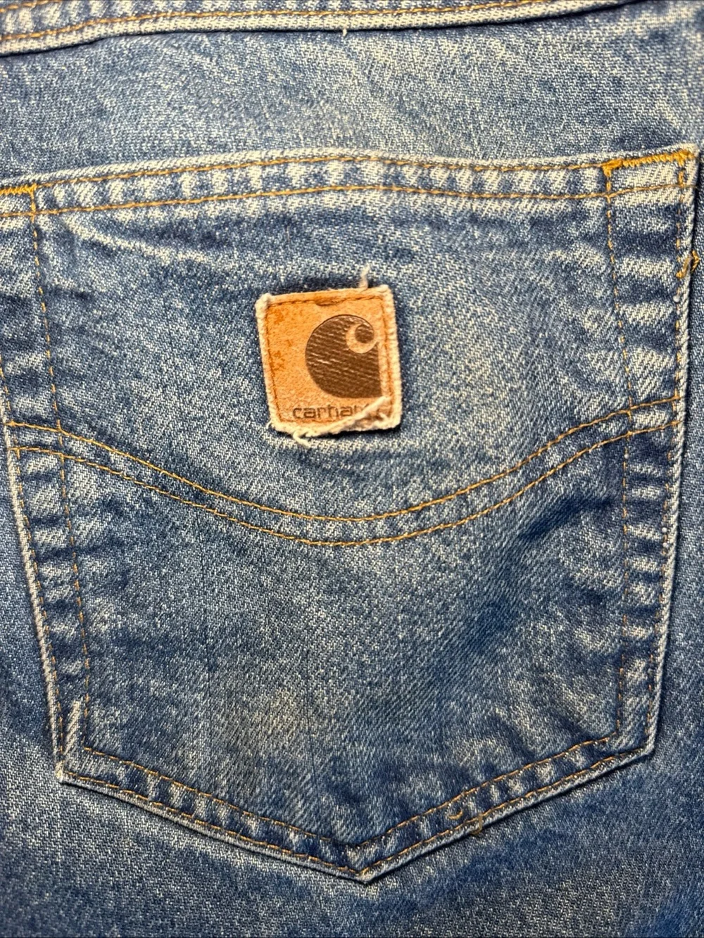 Vintage Carhartt Denim Relaxed Fit Jeans Leather Patch 2002 Workwear | 38Wx34L - Picture 1 of 8
